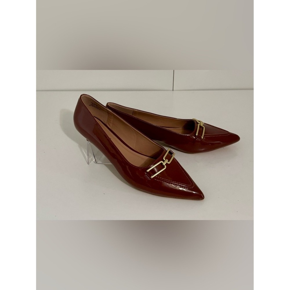 Journee Collection Rumi Women Brown Patent Pointed Toe Kitten Heel Pumps Size 11 - Picture 11 of 12
